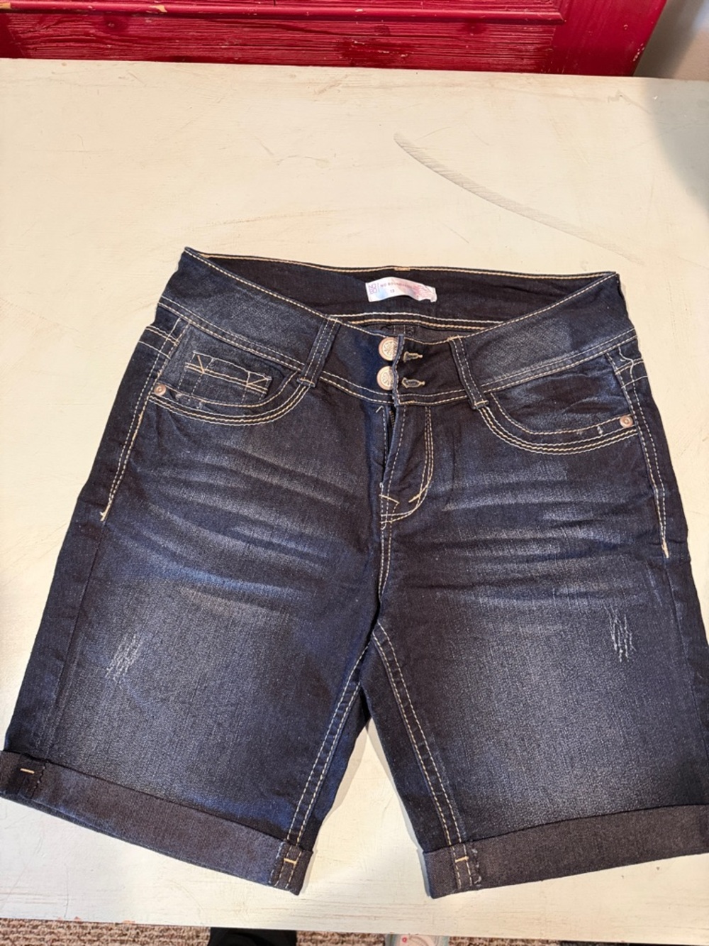 No Boundaries Dark Indigo Rolled Cuff Denim Bermuda Shorts